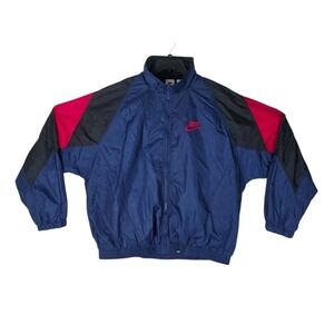 Vtg Nike Windbreaker Jacket Mens L Colorblock Blue Red Full Zip Embroidered Logo